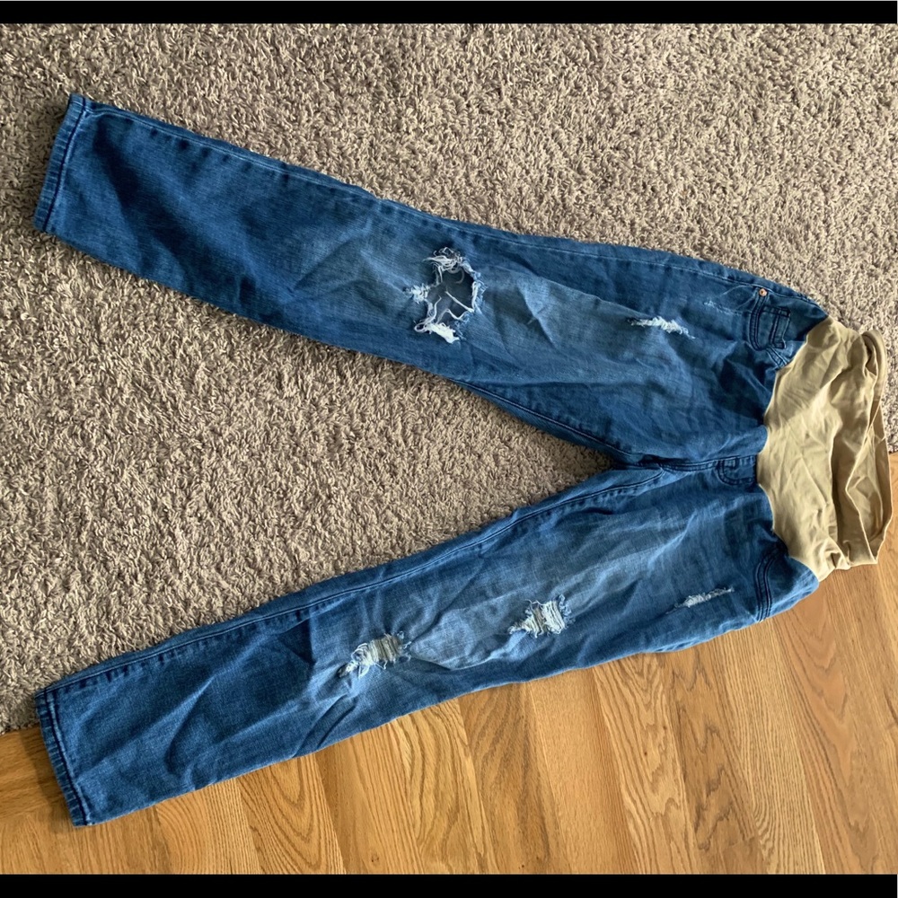 Indigo Blue Distressed Maternity Jeans